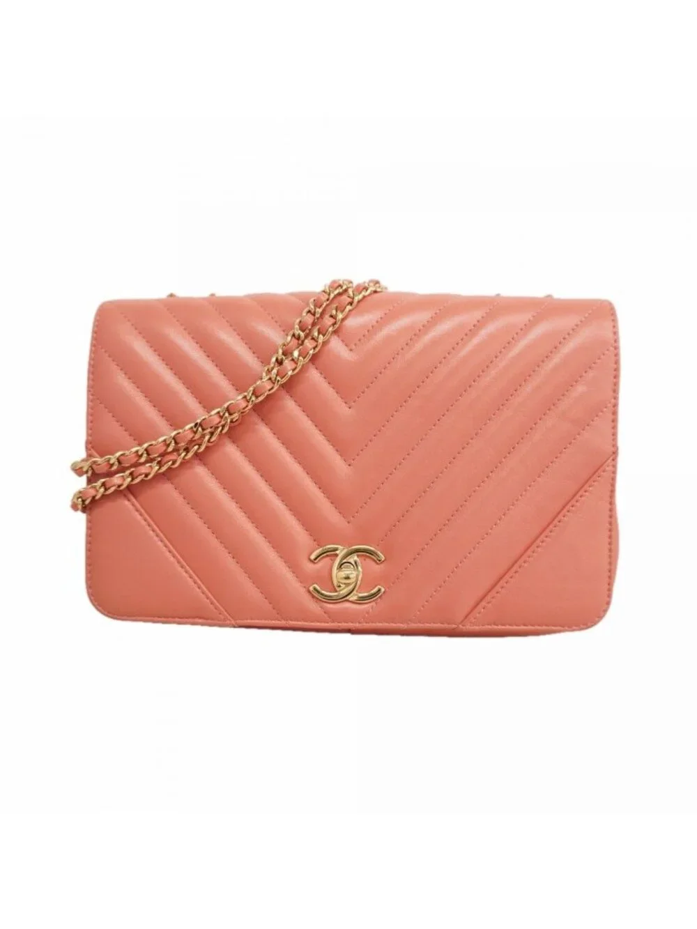 Chanel Shoulder Bag Stitch Lambskin Pink Champagne Gold